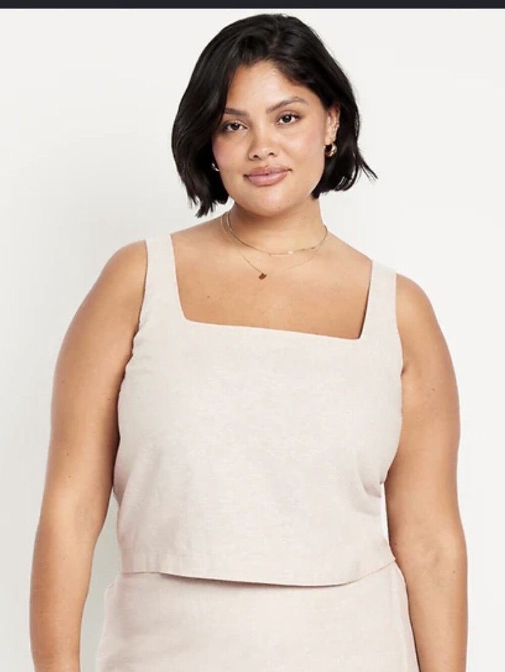 nwt OLD NAVY Cropped Square-Neck Linen-Blend Top XL Khaki Natural Fiber Tank